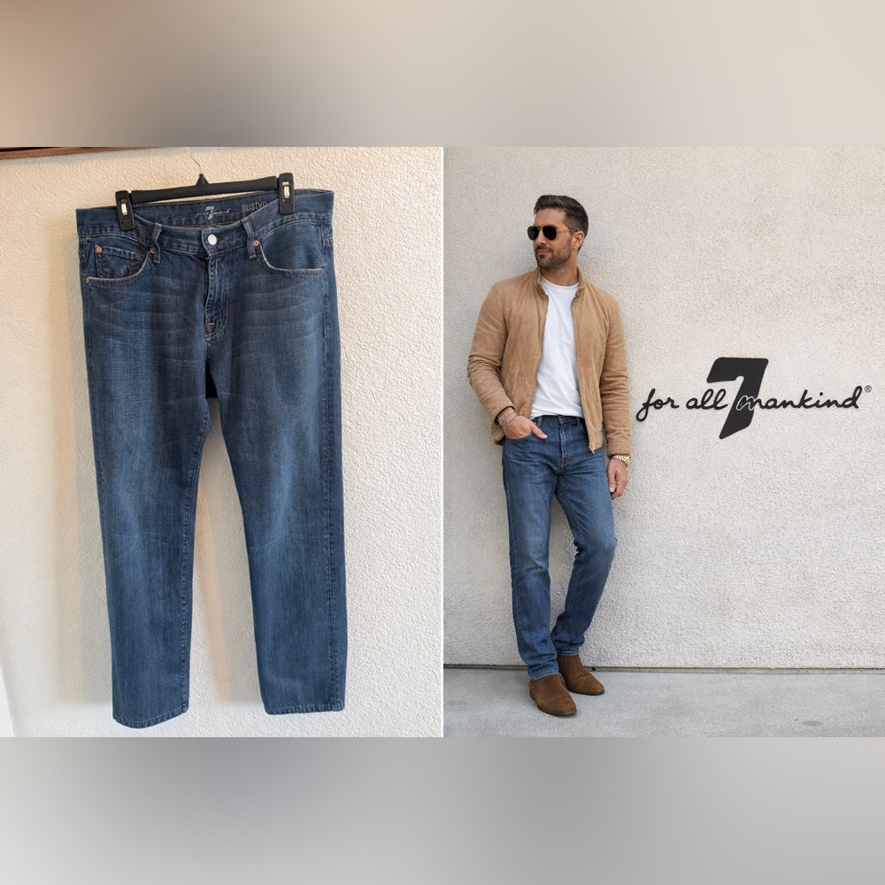 7 For All Mankind Austyn Dark Blue Straight Jeans Y2K 90’s 33x32 denim